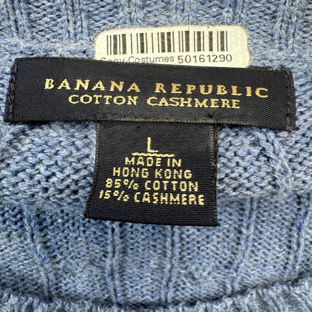 Banana Republic Sweater Mens Large Blue Cashmere Blend Cable Knit Long Sleeve
